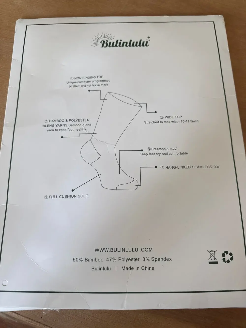 Bulinlulu Bamboo Diabetic Socks Non-Binding Wide White Small